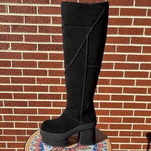 UGG New Heights Women’s Sz 8 Black Suede 3.5” Heel Over the Knee Platform Boots
